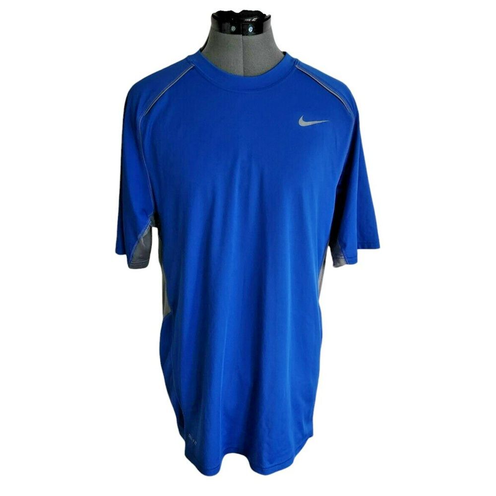 Nike Dri-FIT Mens Blue Gray Mesh‎ Panel Short Sleeve Training T-Shirt Size M